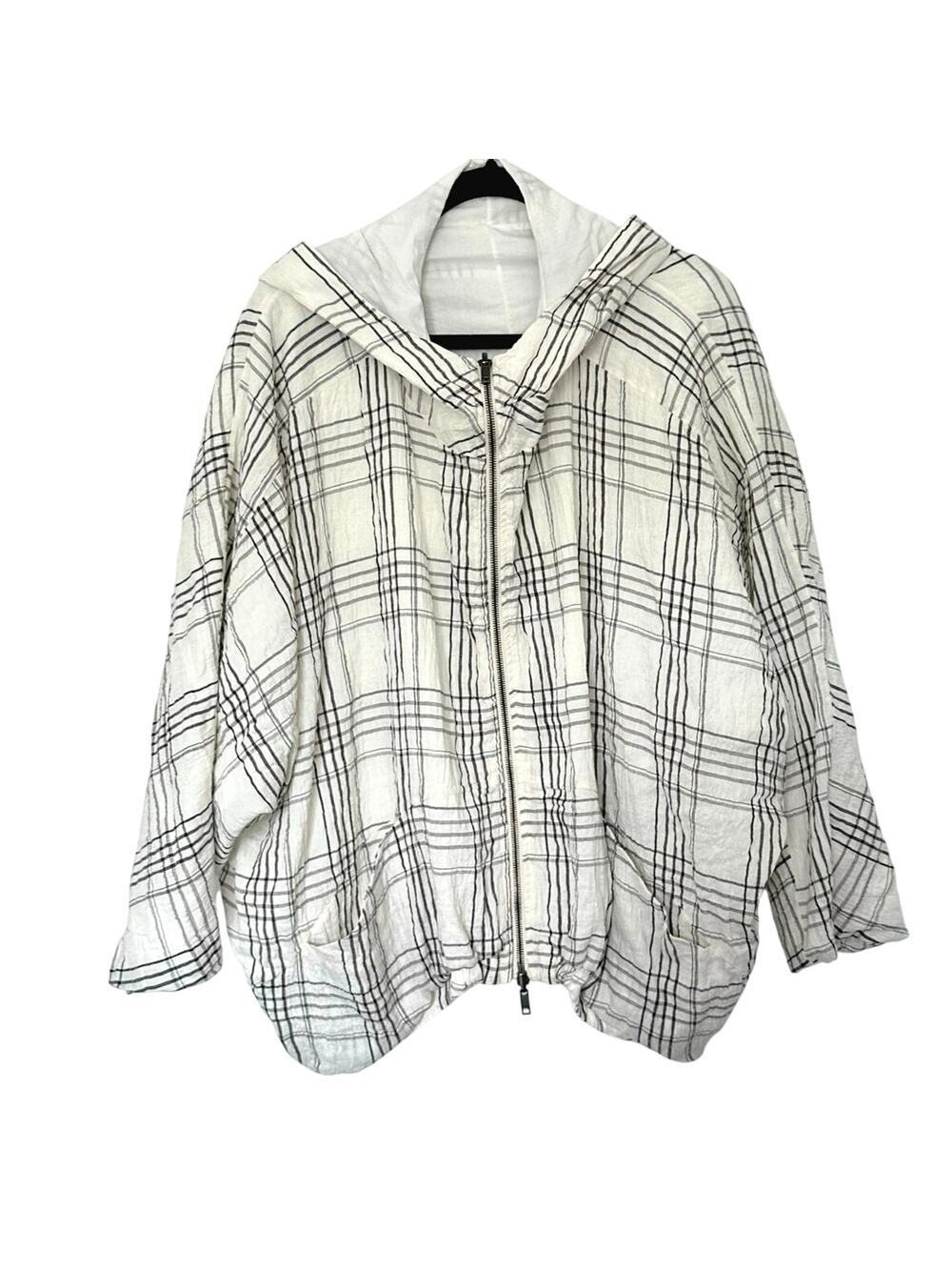 Transit Par-Such (8 US) Oversized Plaid Lagenlook Hooded Bomber Jacket